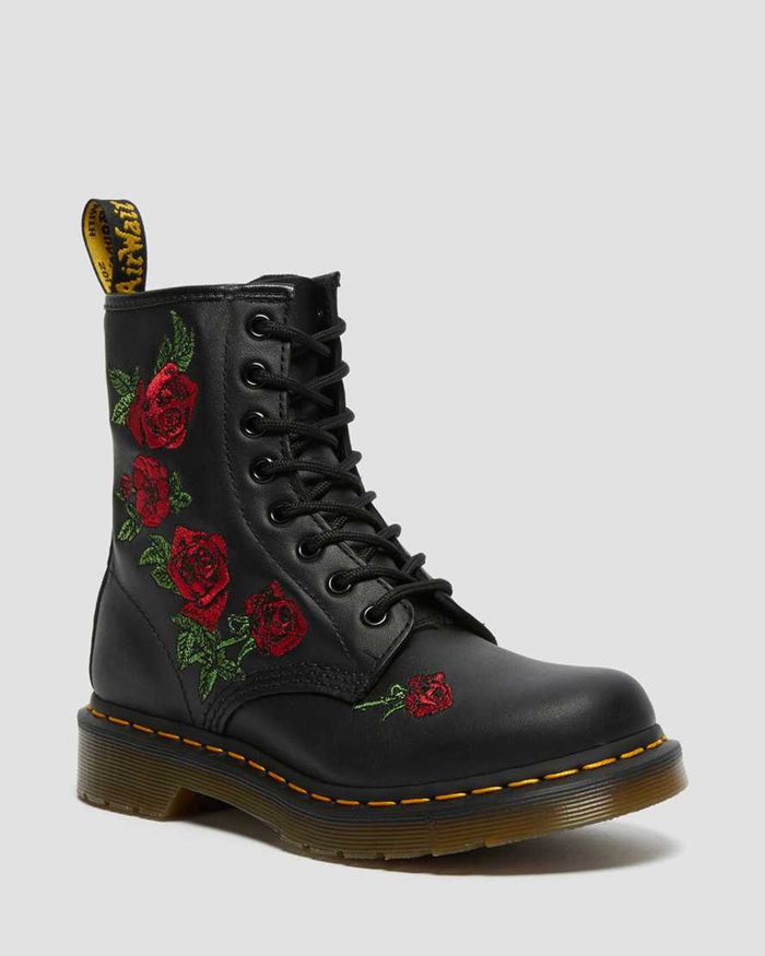 Dr Martens Vintersko Dame Svart 1460 Vonda Floral Læder Lace Up 5691FLYEH